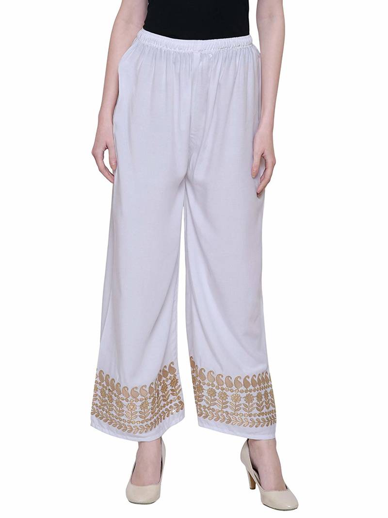 Color India White Gotta Palazzo Pants For Girl's