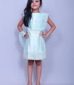 Green plain cotton silk kids-frocks