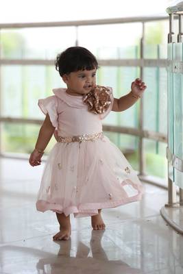 Pink embroidered net kids-frocks 1