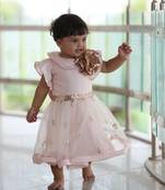 Pink embroidered net kids-frocks