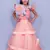 Pink printed net kids-girl-gowns