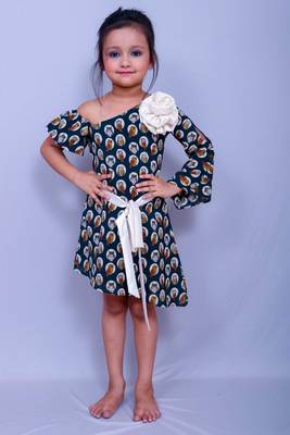Multicolor printed crepe kids-frocks 1