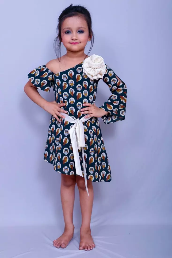 Multicolor printed crepe kids-frocks