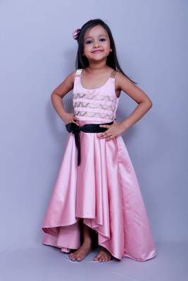 Pink plain satin kids-frocks 1