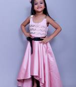 Pink plain satin kids-frocks