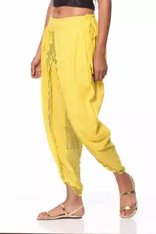 Yellow Cotton Printed Dhoti Salwar