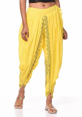 Yellow Cotton Printed Dhoti Salwar 4