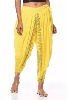 Yellow Cotton Printed Dhoti Salwar