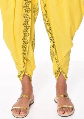 Yellow Cotton Printed Dhoti Salwar 5