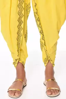 Yellow Cotton Printed Dhoti Salwar