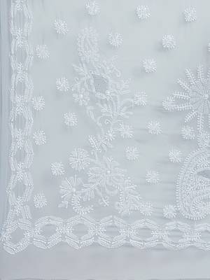 Grey Hand Embroidered Faux Georgette Lucknowi Chikankari Indian Women Saree With Blouse 3