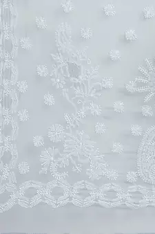 Grey Hand Embroidered Faux Georgette Lucknowi Chikankari Indian Women Saree With Blouse