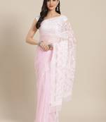 ADA Hand Embroidered Pink Faux Georgette Women Saree With Blouse - A204502