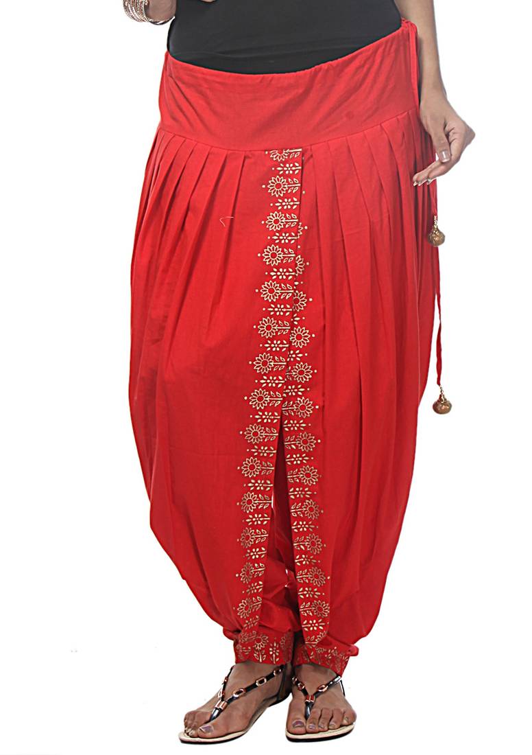 Red Cotton Printed Dhoti Salwar
