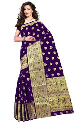 Royal Blue Woven Banarasi Saree With Blouse 1