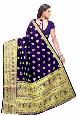 Royal Blue Woven Banarasi Saree With Blouse 2