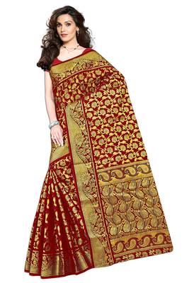 Red Woven Banarasi Saree With Blouse 1