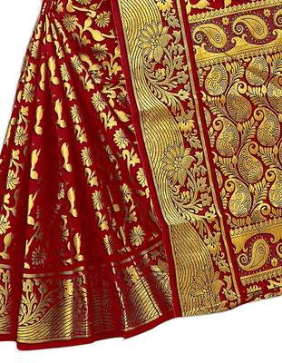 Red Woven Banarasi Saree With Blouse 3
