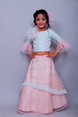 Light pink embroidered organza stitched lehenga 1