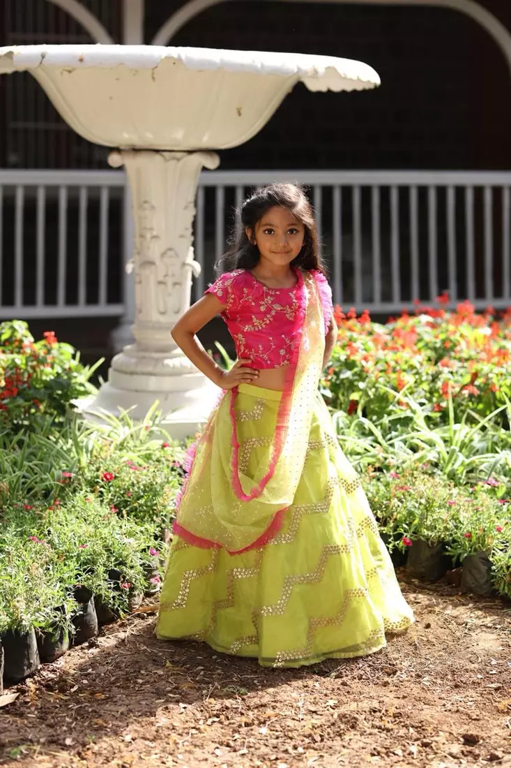 Green embroidered organza stitched lehenga