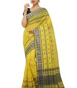 Yellow plain cotton saree without blouse