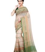 Beige plain cotton saree without blouse