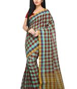 Multicolor hand woven cotton saree without blouse
