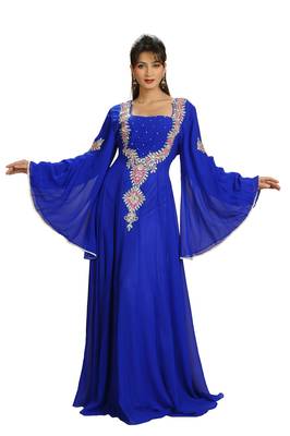 Royal Blue georgette embroidered zari work islamic kaftan 1