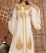 Cream georgette embroidered zari work islamic kaftan