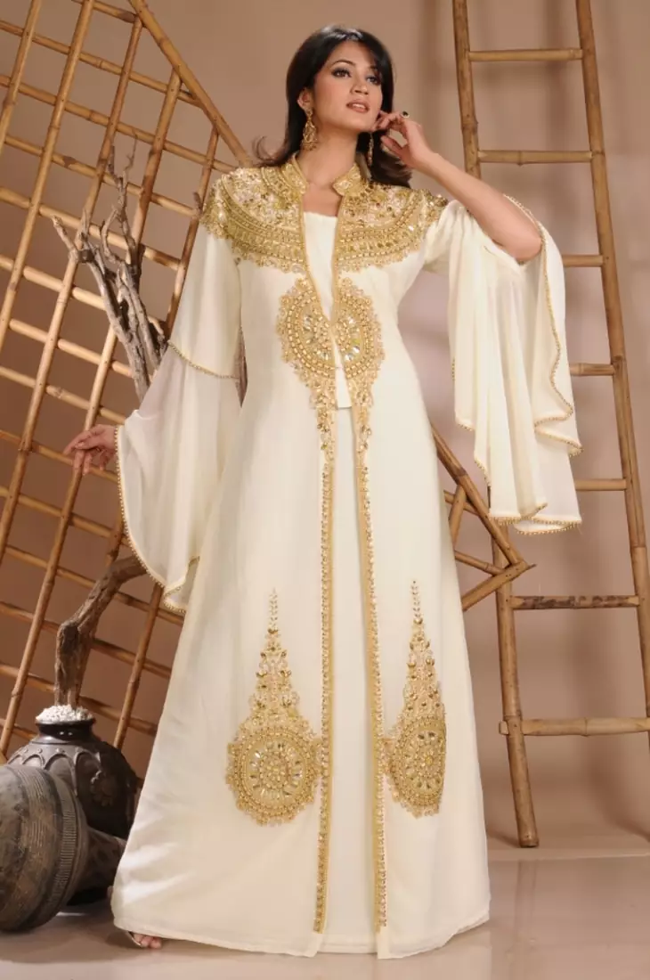 Cream Georgette Embroidered Zari Work Islamic Kaftan