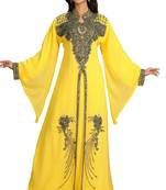Yellow  georgette embroidered zari work islamic kaftan