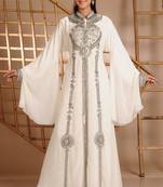 Cream georgette embroidered zari work islamic kaftan