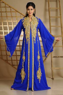 Royal Blue georgette embroidered zari work islamic kaftan 1