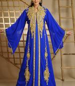 Royal Blue georgette embroidered zari work islamic kaftan