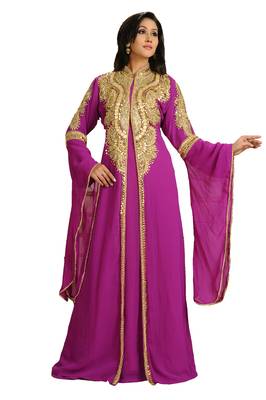 Magenta georgette embroidered zari work islamic kaftan 1