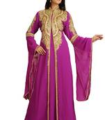 Magenta georgette embroidered zari work islamic kaftan