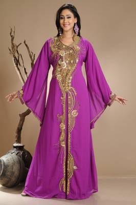 Magenta georgette embroidered zari work islamic kaftan 1