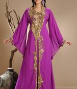 Magenta georgette embroidered zari work islamic kaftan
