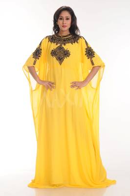 Yellow georgette embroidered zari work islamic kaftan 1
