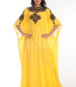 Yellow georgette embroidered zari work islamic kaftan