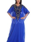 Royal Blue georgette embroidered zari work farasha