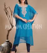 Dark Phirozy georgette embroidered zari work islamic kaftan
