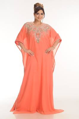 Peach georgette embroidered zari work farasha 1