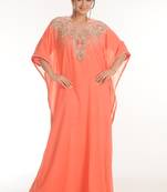 Peach georgette embroidered zari work farasha