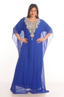 Royal Blue georgette embroidered zari work farasha 1