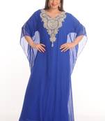 Royal Blue georgette embroidered zari work farasha