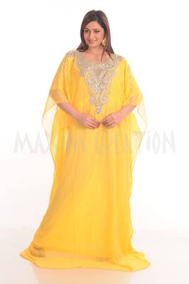 Yellow georgette embroidered zari work farasha 1