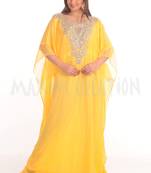 Yellow georgette embroidered zari work farasha