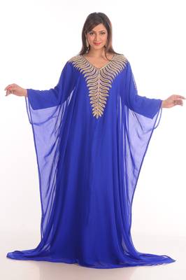 Royal Blue georgette embroidered zari work farasha 1
