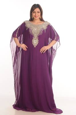 Purple georgette embroidered zari work farasha 1